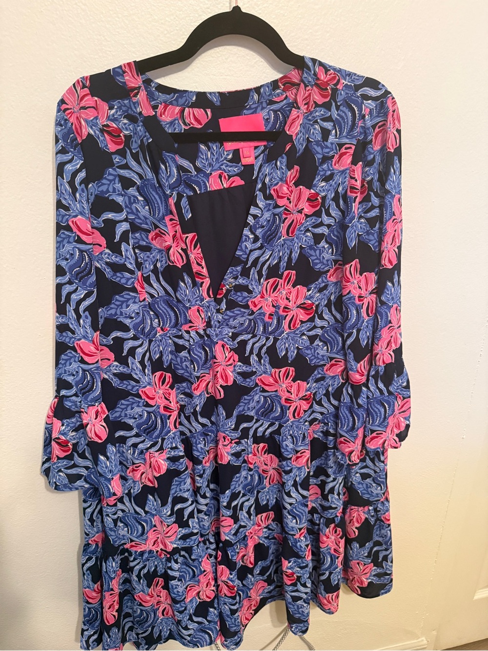 Lilly Pulitzer Navy Dress with Pink and Periwinkle Floral Print